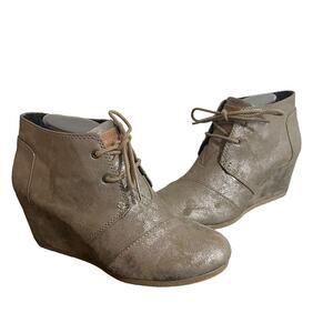 TOMS Wedges Booties Ankle Womens Desert Metallic Gunmetal Lace Up Casual